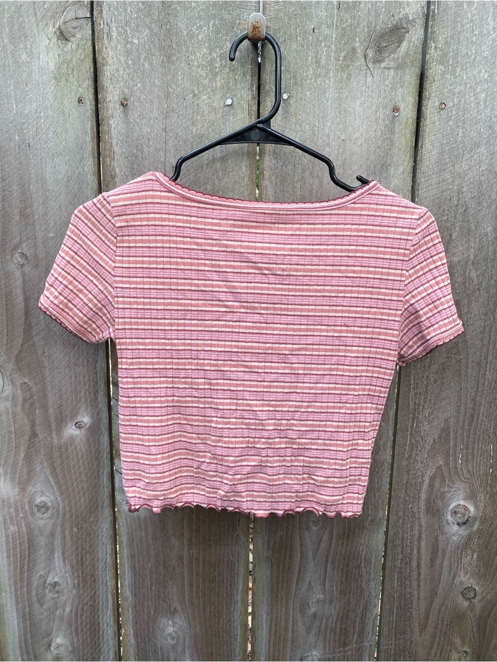 American Eagle Striped Lettuce Hem Baby Tee Crop Top XS - Picture 3 of 5
